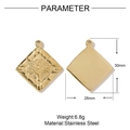 Detail of golden diamond-shaped stainless steel pendant with embossed tree of life motif - Gold Rhombus Tree Of Life Relief Pendant (VG422)
