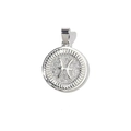 Macro shot of silver-colored circular Pisces zodiac charm with engraved astrological symbol - Pisces (YE039-12)