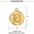 Technical drawing showing gold stainless steel beetle pendant dimensions 16mm x 13mm - Beetle Relief Style (VG999x3)