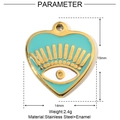 Detailed size view of blue enamel heart evil eye pendant in gold plated stainless steel - Lake Blue Large Eye Style (YE086)