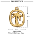 Detailed view of a golden stainless steel palm tree pendant with hammered texture and dimensions - Palm Tree Style (VG1001x3)