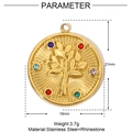 Detailed view of a golden tree of life pendant with colorful rhinestones and dimensions - Tree of Life Disk Style(YE641)
