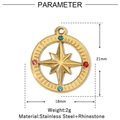 Detail view of 21mm gold stainless steel round pendant with starburst and colorful rhinestones - Round Starburst Style (VG1002x3)