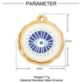 Dettaglio ciondolo malocchio in acciaio inossidabile e smalto con misure di 27mm e 24mm - Stile Malocchio Smalto Bordo Ondulato Tondo (YE654)