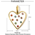 Detailed dimensions of gold stainless steel heart pendant with colorful rhinestones - Colorful Rhinestone White Heart Style (YE089)