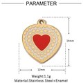 Detail showing 14mm heart pendant made of gold stainless steel and white enamel - Red Heart Polka Dot Style (VG1005x3)
