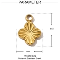 Technical drawing of a small gold stainless steel clover pendant with 8mm height dimensions - Gold Sunburst Clover Style (YE705-2)