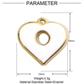 Macro detail of white enamel heart pendant showing dimensions of 18mm in stainless steel - White Hollow Heart Style (YE092)