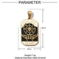 Detailansicht des goldenen Tarot-Anhängers mit Maßen von 38x19mm und Gewicht von 7,4g - GEARS
