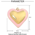 Detailed view of pink heart enamel pendant specifications with 18mm diameter size guide - 3D Pink Edge Gold Core Style (YE093)