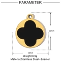 Macro view of 10x11mm gold clover pendant with black enamel inlay and size details - Black Four-Leaf Clover Round Style (VG1008x3)