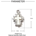 Technical dimensions of a stainless steel cross pendant with white shell inlay, 10x6mm - Silver Shell Cross Style (YE707-1)