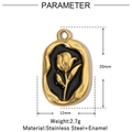 Detailed parameter view of a vintage oval rose pendant in gold stainless steel and enamel - Rose Oval Style (VG1009x3)