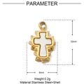 Detailed view of 10mm golden stainless steel cross pendant with white shell inlay - Gold Shell Cross Style (YE707-2)