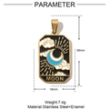 Französischer Vintage Tarot-Mondanhänger aus Edelstahl und Emaille, Größe 38mm x 19mm - Der Mond