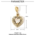 Detailed view of gold heart pendant in stainless steel with zircon inlay and dimensions - Pave Heart Zircon Pendant (YF258)