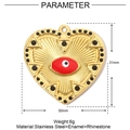 Dettaglio del ciondolo a cuore Evil Eye con strass e smalto su acciaio inossidabile - Stile Cuore Smalto Con Strass Nero Malocchio (YE660-1)