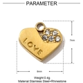 Detailed view of golden heart pendant with LOVE engraving and small inlaid rhinestones - Gold Rhinestone Love Heart Style (YE708-2)