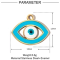 Macro view of gold-plated evil eye pendant with blue enamel and dimensions 14mm x 12mm - Evil Eye Style (VG1012x3)