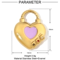 Macro detail of a 14mm pink enamel heart lock pendant in golden stainless steel - Pink Core Heart Lock Style (YE099)