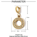 Macro detail of a 17mm gold stainless steel charm with zircon and 8mm circular diameter - Pave Circle Zircon Charm (YF263)