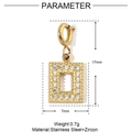 Detailed view of a gold-plated stainless steel rectangle zircon pendant for DIY jewelry - Rectangular Hollow Zircon Pendant (YF264)