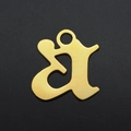 Detailed view of a gold-plated stainless steel lowercase letter 'a' pendant charm - English Letter A Style (JA570-A)