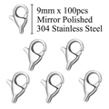Detail of 9mm mirror polished 304 stainless steel lobster clasps for DIY jewelry making - 9mm Mirror Polished Steel Color