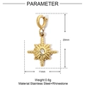 Detailed parameter view of stainless steel sunburst earring pendant with zircon stone - Gold Sunburst Rhinestone Charm (YF268-1)