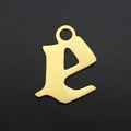 Macro shot of gothic lowercase letter e pendant in gold-plated stainless steel - Letter E (JA570-E)