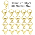 Dettaglio chiusure a moschettone da 10mm in acciaio inox placcato oro 18k per gioielli fai da te - Chiusura Dorata da 10mm Solo (Senza Catena)