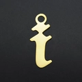 Detail shot of a gold-plated lowercase t-letter pendant with polished finish for DIY jewelry - Letter I (JA570-I)
