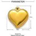 Detailed view of a 15mm gold heart pendant in stainless steel with beaded edge - Beaded Heart (XF074)