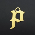 Macro detail of gold plated Gothic letter P pendant with top bail for DIY jewelry - Letter P (JA570-P)
