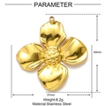 Detailed macro view of 40mm golden stainless steel flower pendant with dimensions - 3D Dot Four Petal Flower Style (XF036)