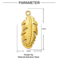Macro view of gold stainless steel feather pendant with size parameters 34mm by 15mm - Feather Style (XF141)