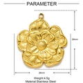 Vue détaillée d'un pendentif fleur en acier inoxydable doré avec dimensions et spécifications - Style Floral en Relief Multicouche (XF038)
