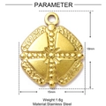 Détail du pendentif carré en acier inoxydable doré 18mm avec les dimensions et le poids - Carré à Texture Croisée (XF162)