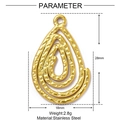 Detailed size view of hammered golden teardrop pendant made of 316L stainless steel - Hammered Triple Nested Water Drop (XF179)