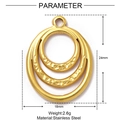 Detailed parameter diagram for triple-ring nested gold stainless steel pendant with dimensions - Hammered Triple Nested Rings (XF181)