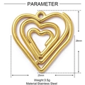 Detailed dimensions of gold stainless steel layered heart pendant with weight specifications - Triple Concentric Heart (XF186)