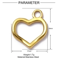 Detailed dimensions of gold stainless steel hollow heart pendant showing 19mm height - Simple Hollow Heart (XF188)