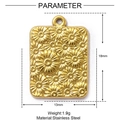 Spécifications du pendentif rectangulaire en acier doré avec relief de tournesol - Rectangle à Fleur en Relief (XF174)