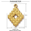 Technical drawing of a 25x17mm textured stainless steel rhombus pendant in gold finish - Diamond Textured Cross Hollow (XF191)