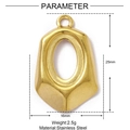 Macro detail of gold stainless steel hollow teardrop pendant with precise dimensions - Hexagonal Oval Hollow (XF192)