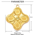 Technical dimensions of gold stainless steel teardrop heart pendant with 3x3mm center - Vintage Hammered Cross Flower Base (XF193)