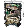 Détail du sticker mural dinosaure 3D de 50x70cm montrant un T-Rex traversant un mur de briques - 50x70cm