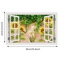 Detail of 3D window wall sticker showing sunflowers and green vines on a brick wall - 57*90CM Bagged Packaging