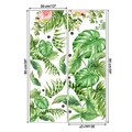 Detailed view of monstera and palm leaf wall stickers with 30x90cm size specifications - Tropical Green Plants And Flowers Style (KSY-113) / 30x90cm Single Sheet (Includes Two)