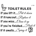 Milieuvriendelijke zwarte PVC Toilet Rules muursticker met humoristische teksten en icoontjes - Standaard Regels Stijl